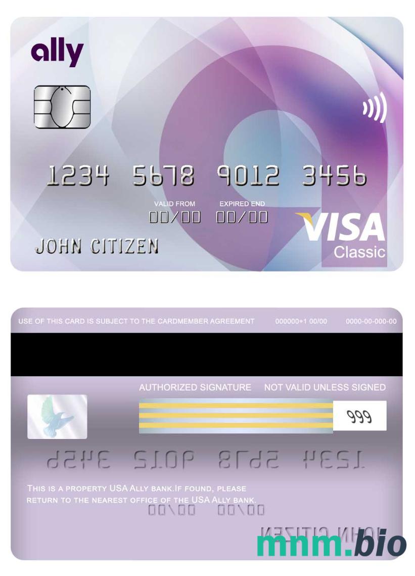 USA Ally bank visa klasyczny karta przykład w formacie PSD